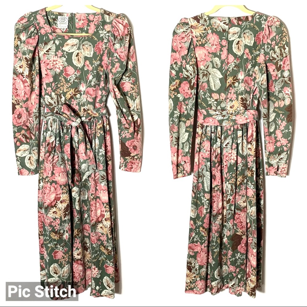 Laura Ashley Vintage Corduroy Floral Midi Dress